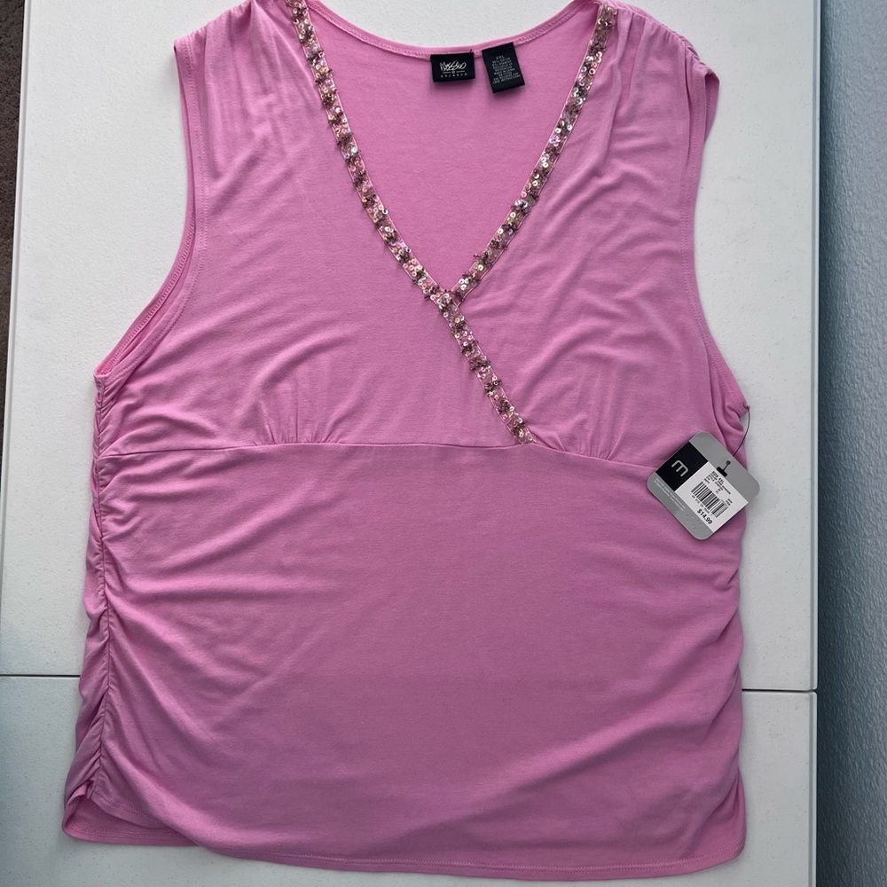 Vintage 2002 Mossimo Light Pink Embellished V-Neck Top Size XXL